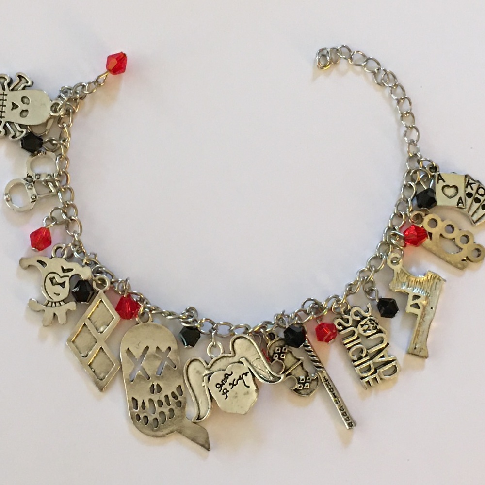 Harley Quinn Silver Charm Bracelet, Suicide Squad, Adjustable, Cosplay, New